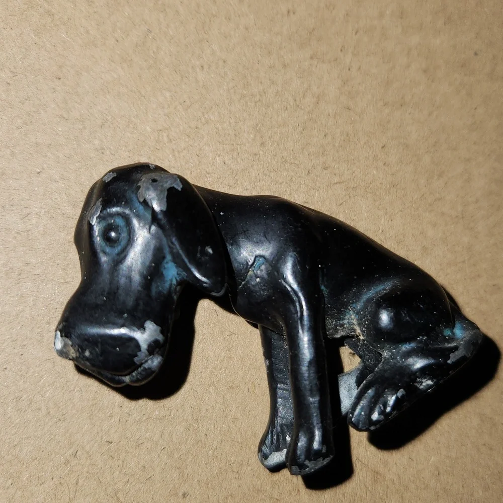 Vintage Patina Metal Dog Figurine & Cat Ring Holder Accent Decor Collectible